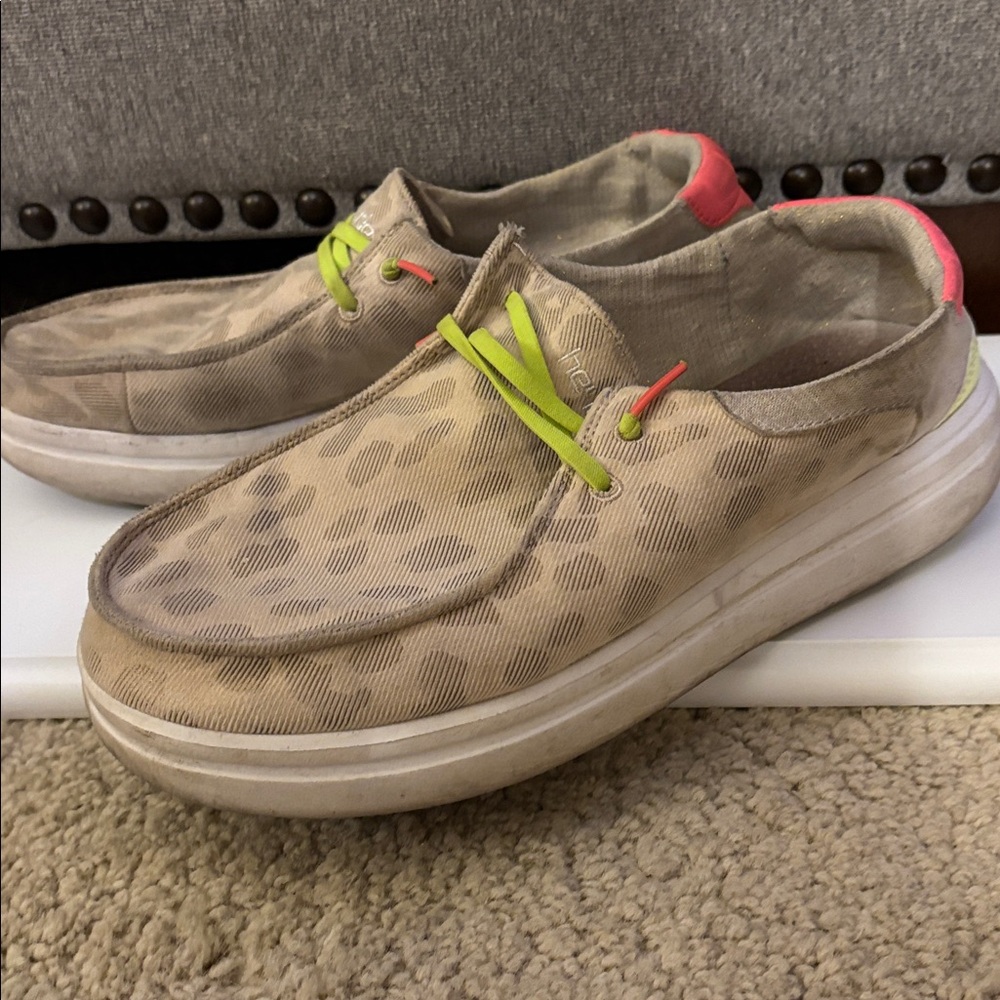 Hey Dudes Leopard Print Casual with Neon Accents. Ladies 10